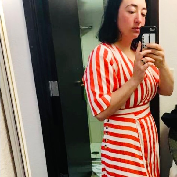 Orange and Cream Striped Summer Shirt and Skirt Ensemble - Picture 8 of 8